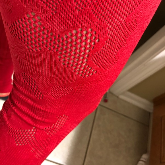 Red fabletic leggings, really cute w/ lace detail - Picture 2 of 3